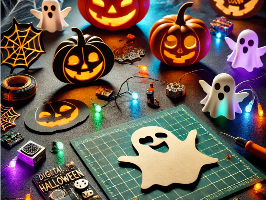 Halloween themed crafts on a table