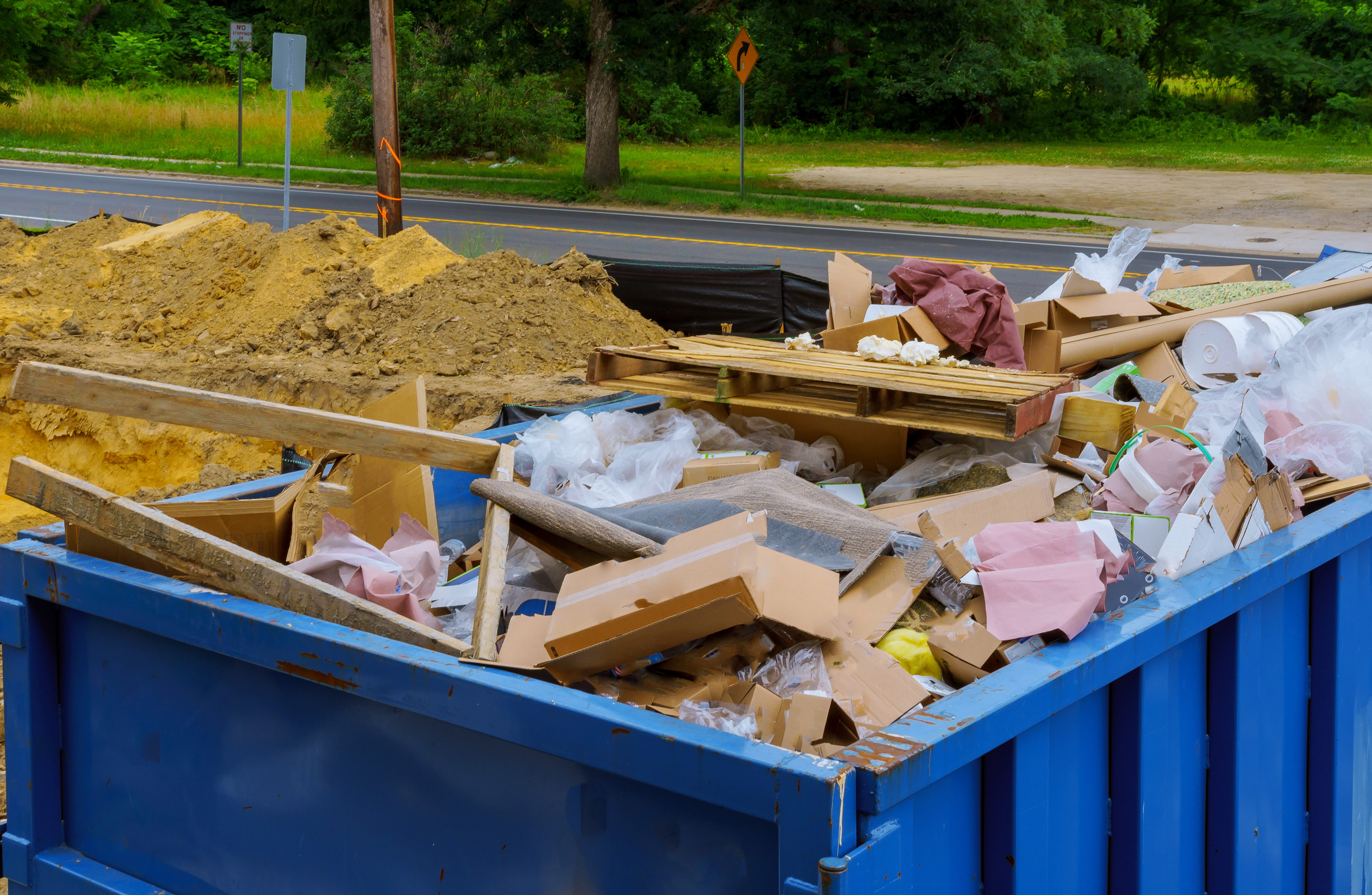 A skip bin full of construction waste.