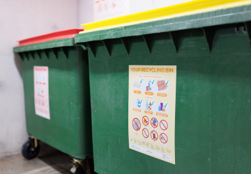 Two 1100-litre bins in a bin room.