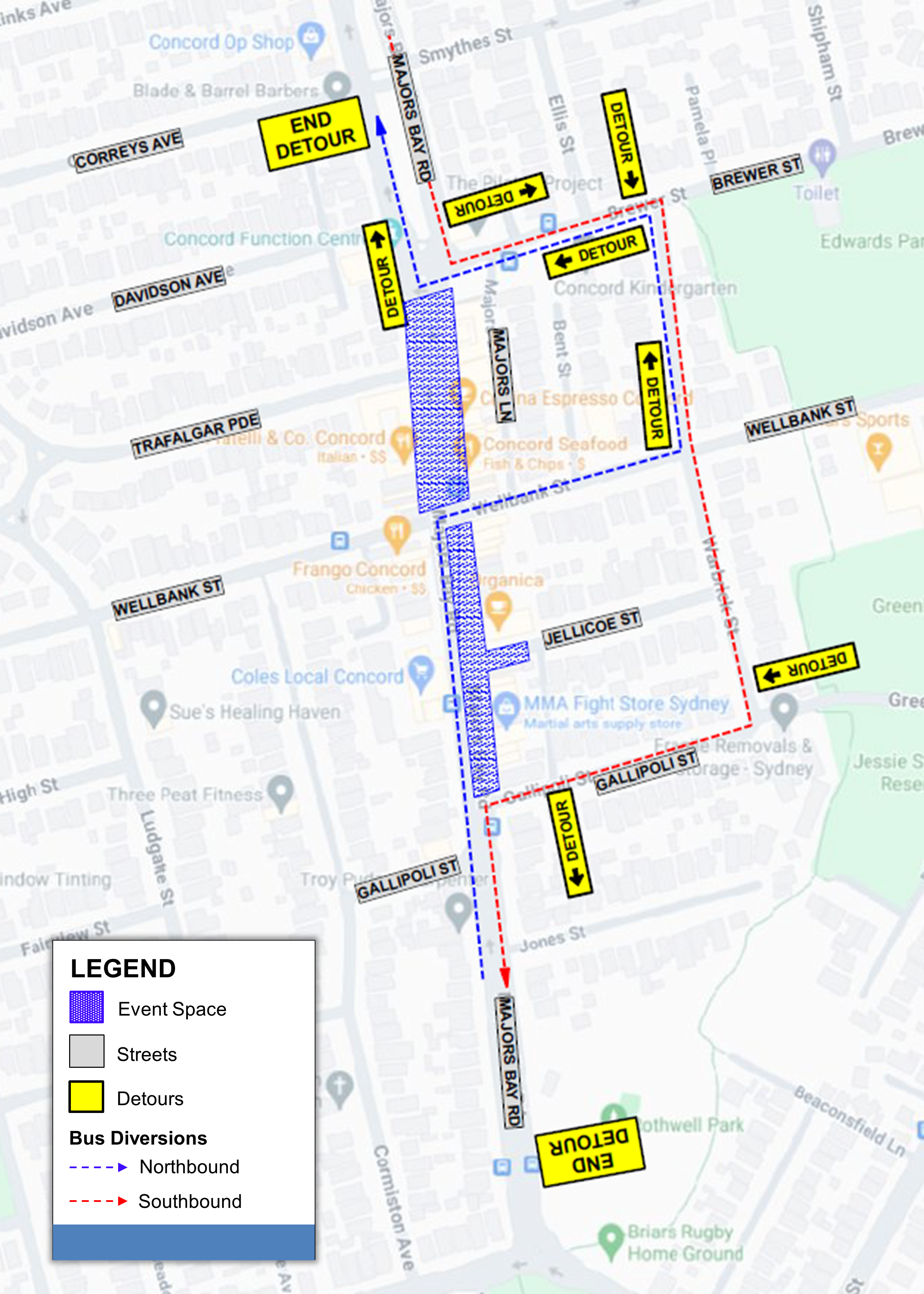 Map of Majors Bay Road - Road Closure