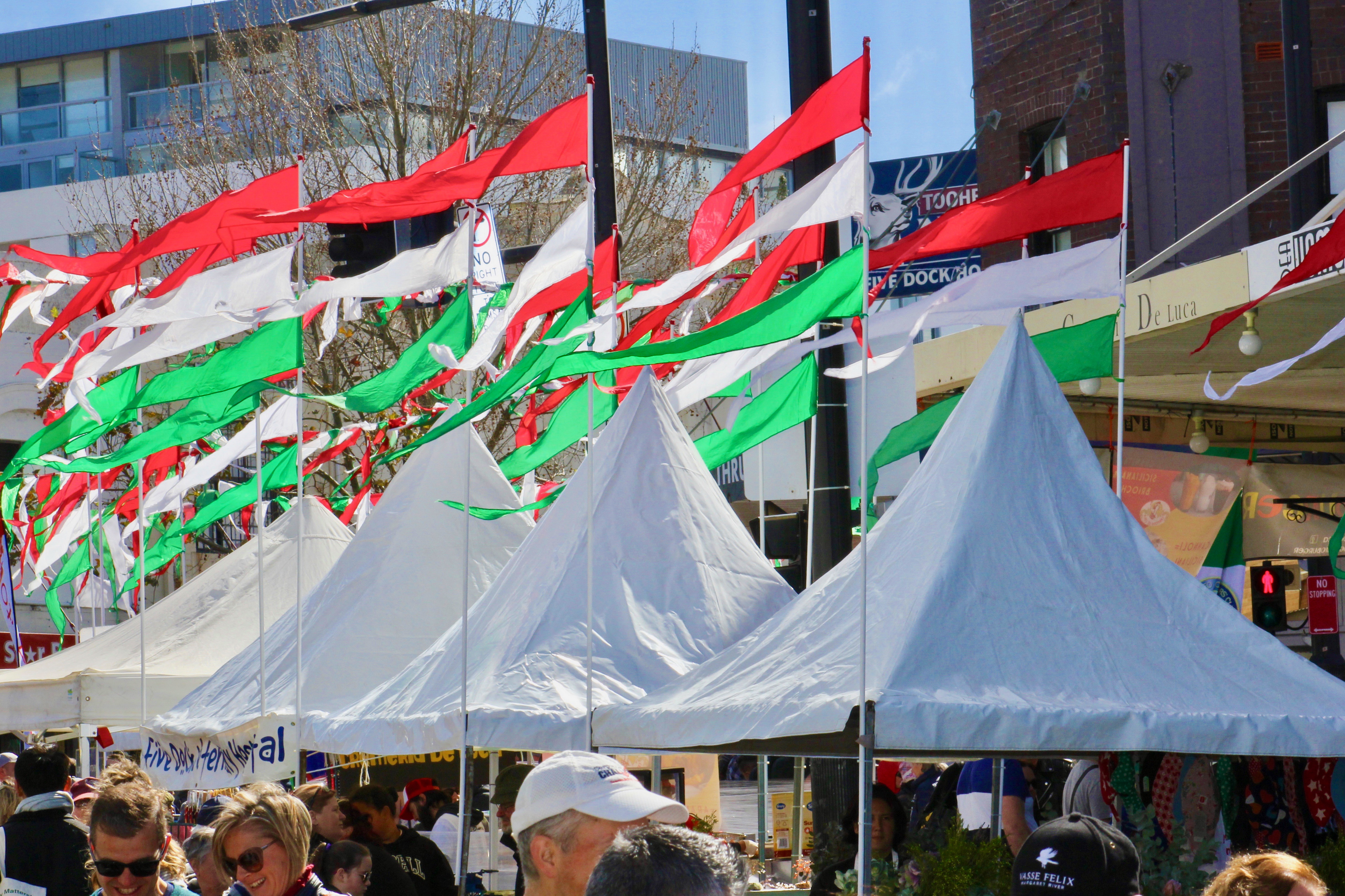 italian flags on stalls