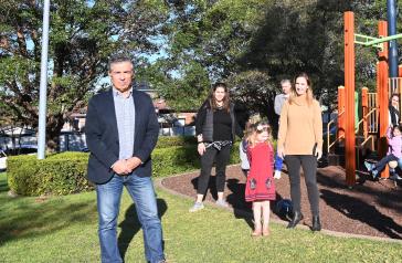 Image of Mayor Angelo Tsirekas and Councillor Julia Little with residents at Sibbick St Reserve