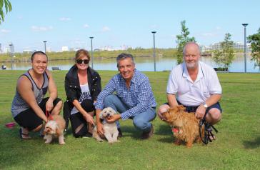 Mayor Angelo Tsirekas with dog owners at Rhodes Foreshore Park