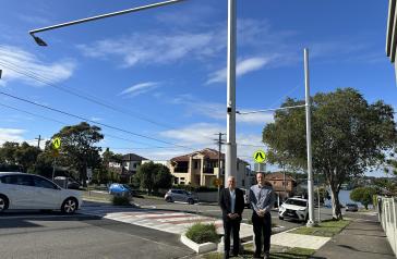 Mayor Michael Megna with Council's Strategic Asset Engineer at the Brent Street crossing in Russell Lea