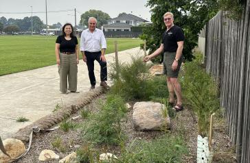 Mayor Michael Megna with a member of Harry's Shed and Council's Sustainability officer.